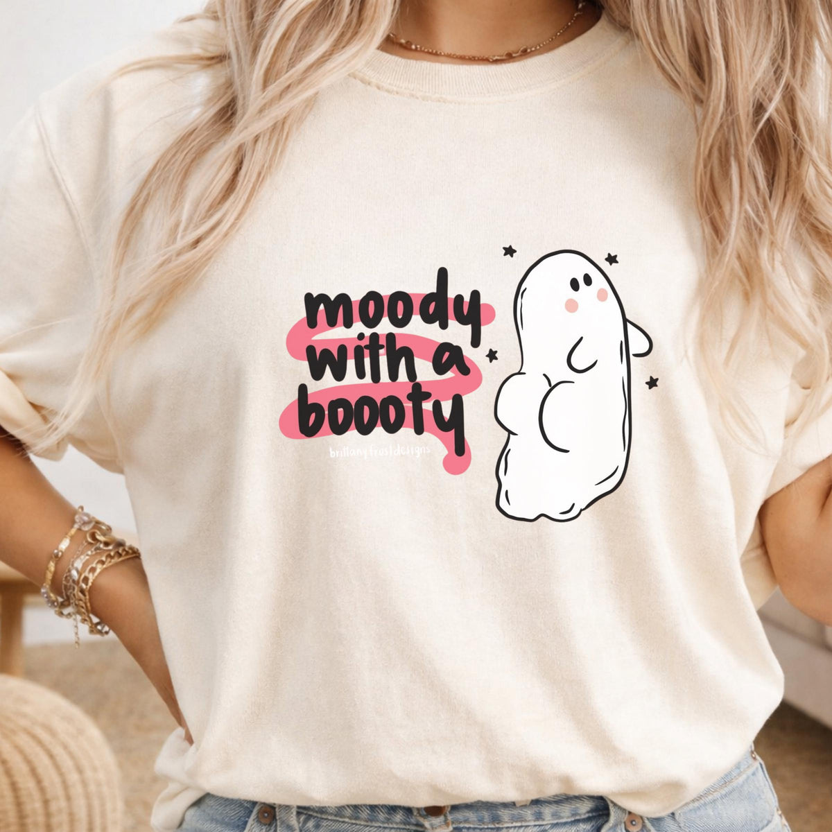 Moody With a Booty Sweatshirt, Cute Ghost Crewneck, Funny Moody Gift, Cozy Spooky Season Pullover, Kawaii Graphic Sweater for Her and Him