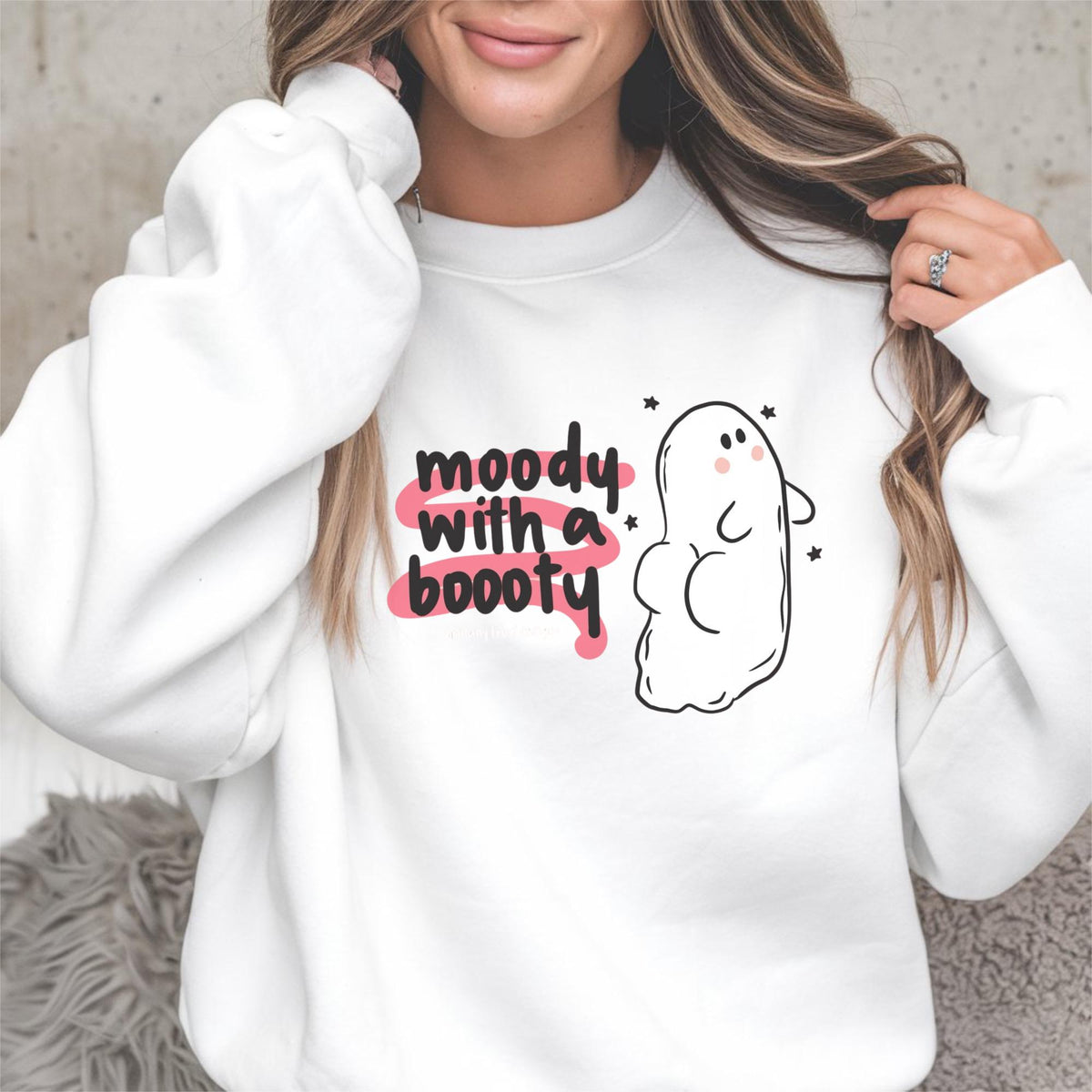 Moody With a Booty Sweatshirt, Cute Ghost Crewneck, Funny Moody Gift, Cozy Spooky Season Pullover, Kawaii Graphic Sweater for Her and Him