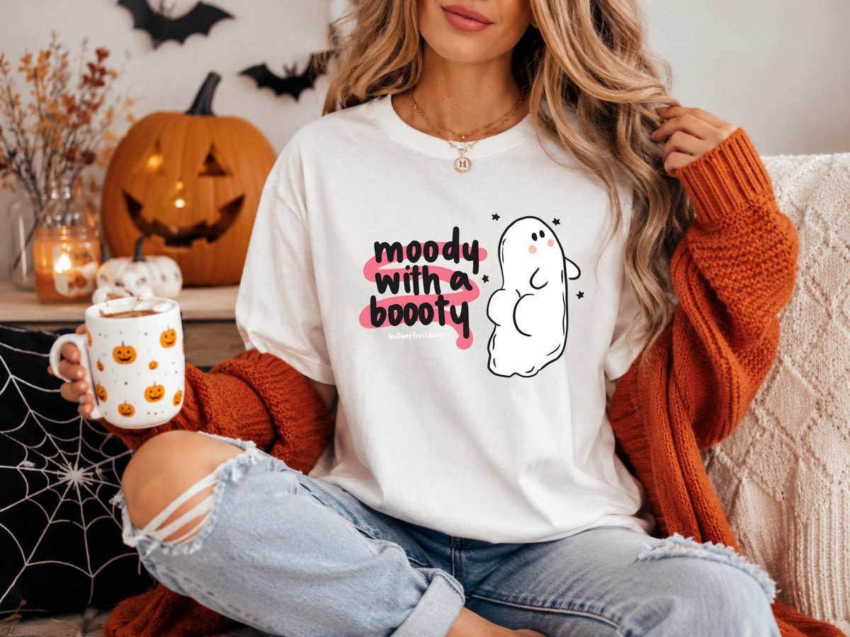 Moody With a Booty Sweatshirt, Cute Ghost Crewneck, Funny Moody Gift, Cozy Spooky Season Pullover, Kawaii Graphic Sweater for Her and Him