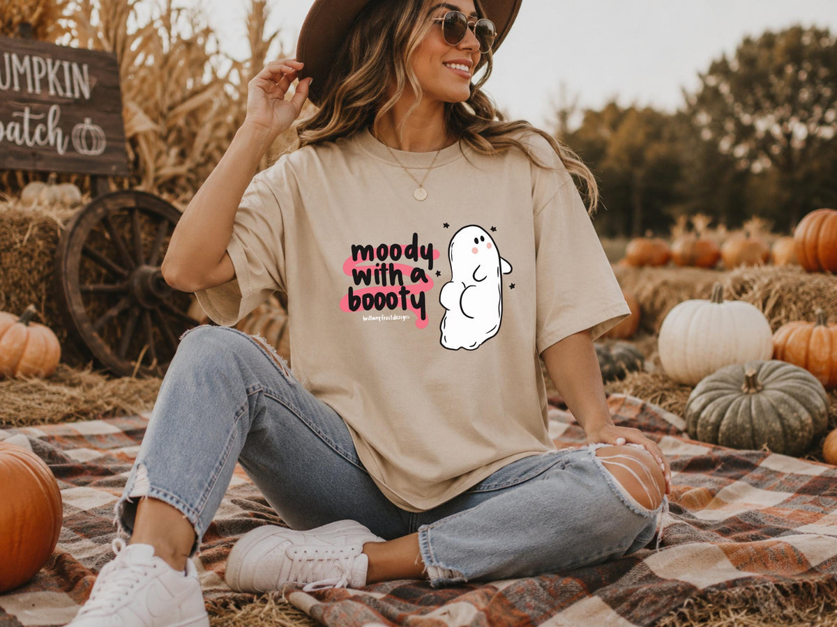 Moody With a Booty Sweatshirt, Cute Ghost Crewneck, Funny Moody Gift, Cozy Spooky Season Pullover, Kawaii Graphic Sweater for Her and Him