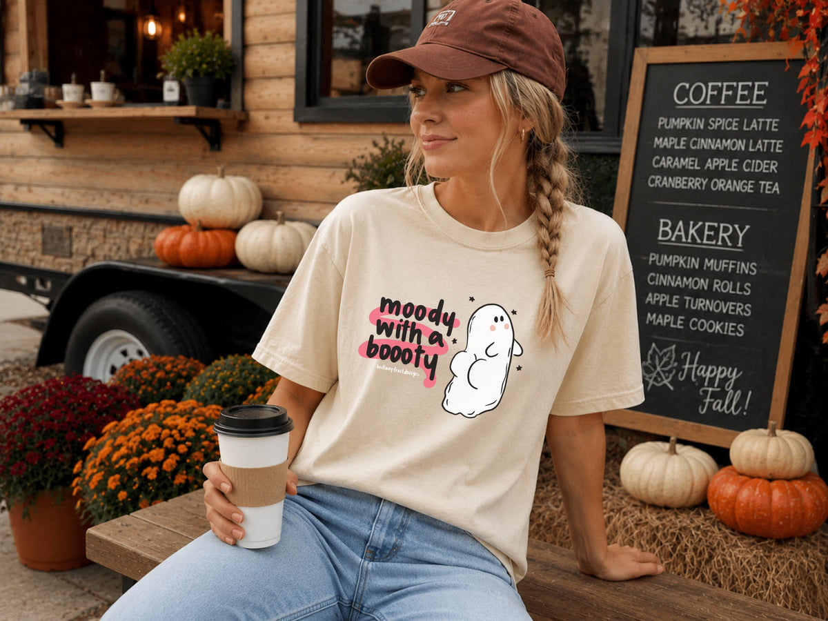 Moody With a Booty Sweatshirt, Cute Ghost Crewneck, Funny Moody Gift, Cozy Spooky Season Pullover, Kawaii Graphic Sweater for Her and Him