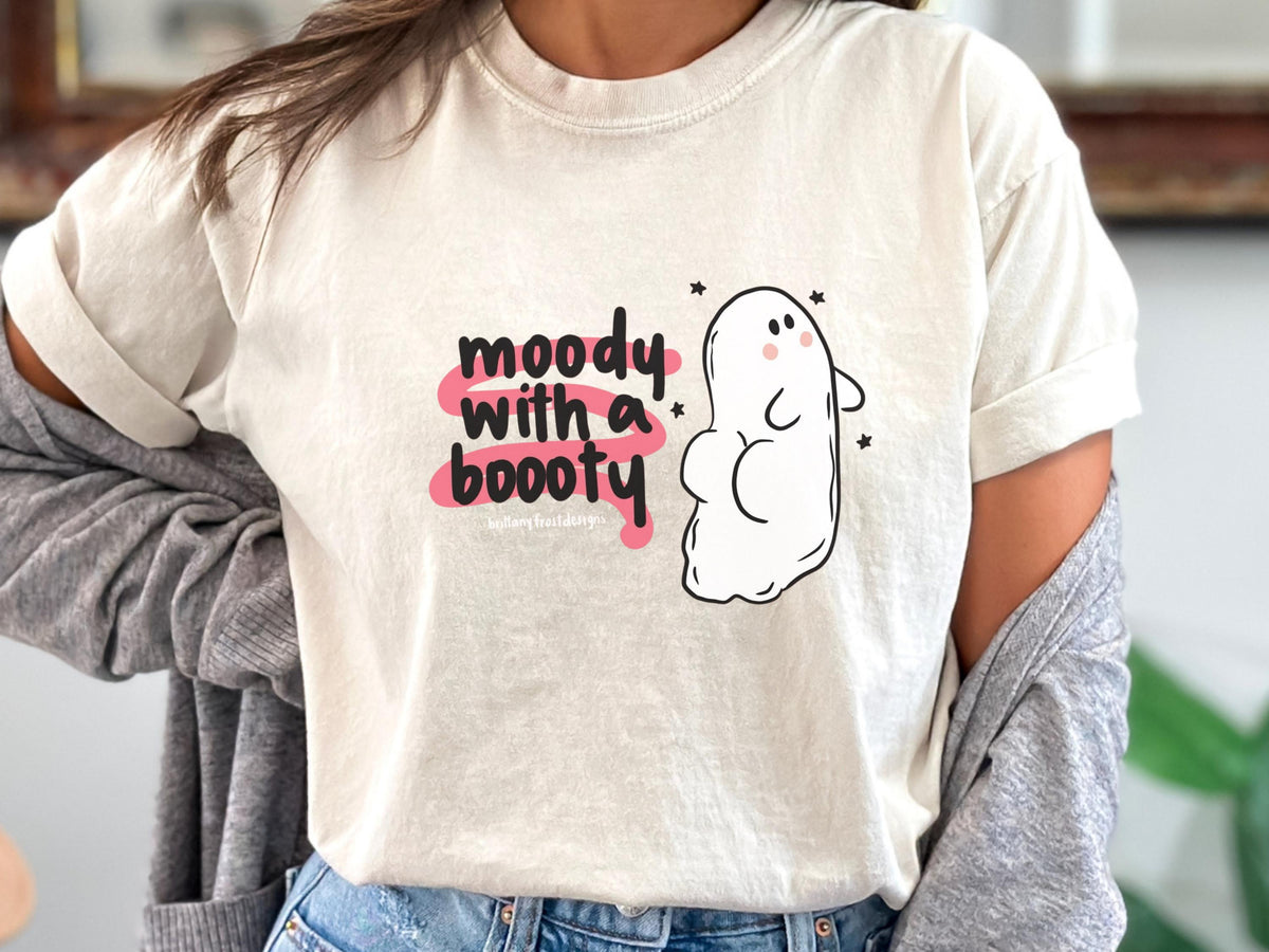 Moody With a Booty Sweatshirt, Cute Ghost Crewneck, Funny Moody Gift, Cozy Spooky Season Pullover, Kawaii Graphic Sweater for Her and Him