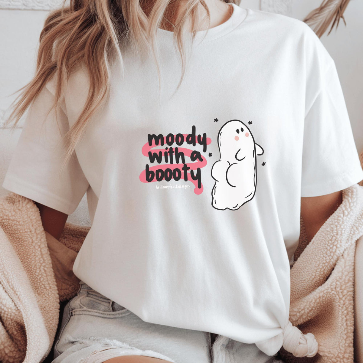 Moody With a Booty Sweatshirt, Cute Ghost Crewneck, Funny Moody Gift, Cozy Spooky Season Pullover, Kawaii Graphic Sweater for Her and Him