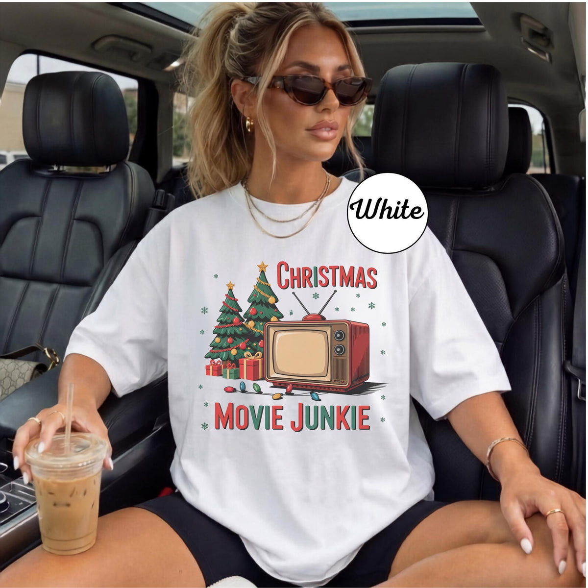 Christmas Movie Junkie Sweatshirt, Retro TV and Christmas Tree Crewneck, Festive Holiday Movie Lover Gift, Cozy Christmas Pullover