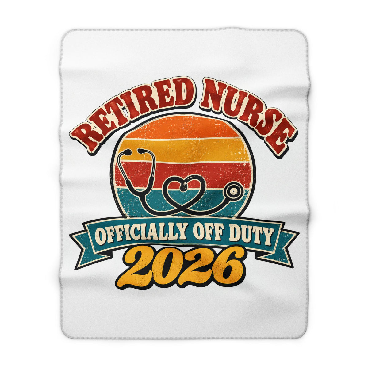 Retired Nurse 2026 Blanket, Nurse Retirement Gift, Retro Sherpa Fleece Throw, Officially Off Duty, RN Retirement Gift for Her