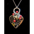 Silver Heart Pendant Necklace & Earrings Set With Red Beads By Paparazzi Jewelry