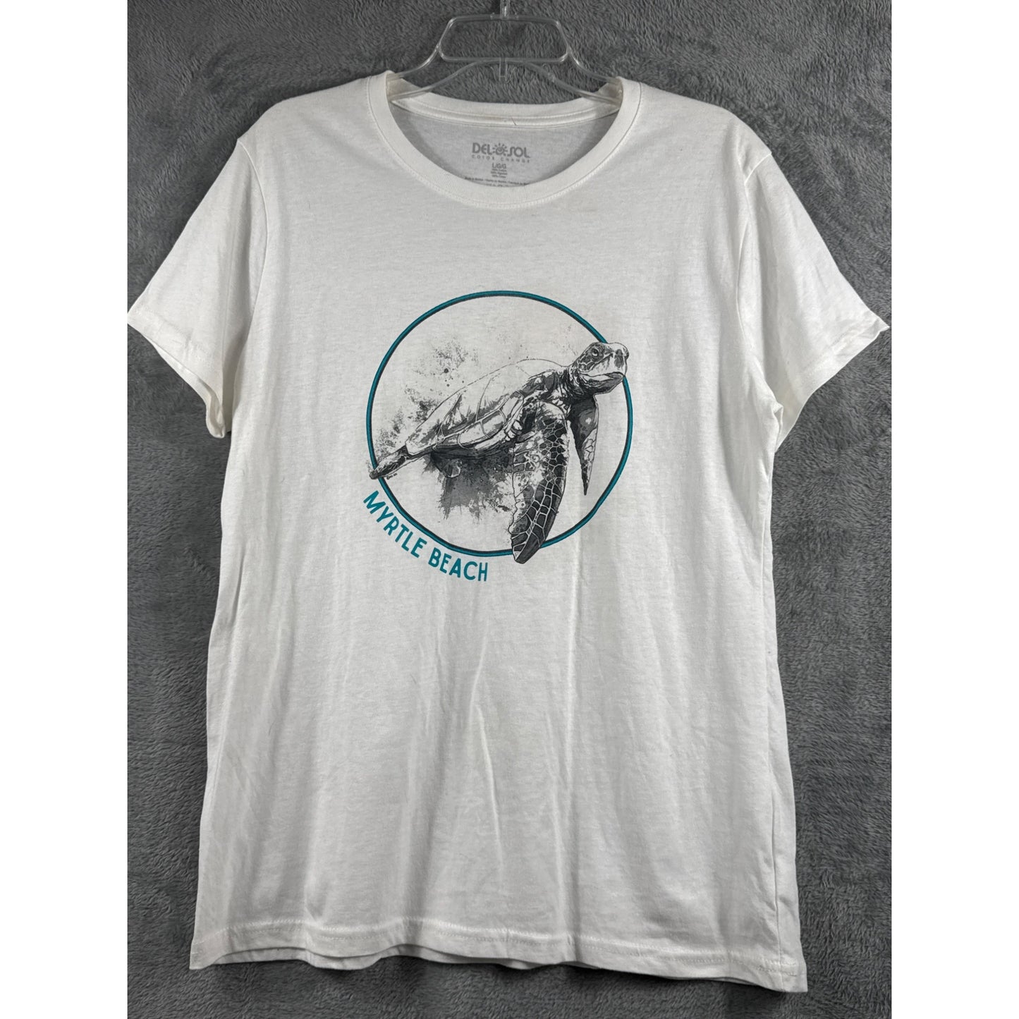 Myrtle Beach Sea Turtle Graphic T-Shirt By Del Sol Color Change LG White Crewneck Cotton Blend Unisex