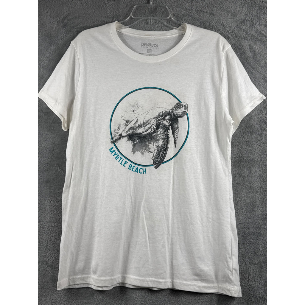Myrtle Beach Sea Turtle Graphic T-Shirt By Del Sol Color Change LG White Crewneck Cotton Blend Unisex