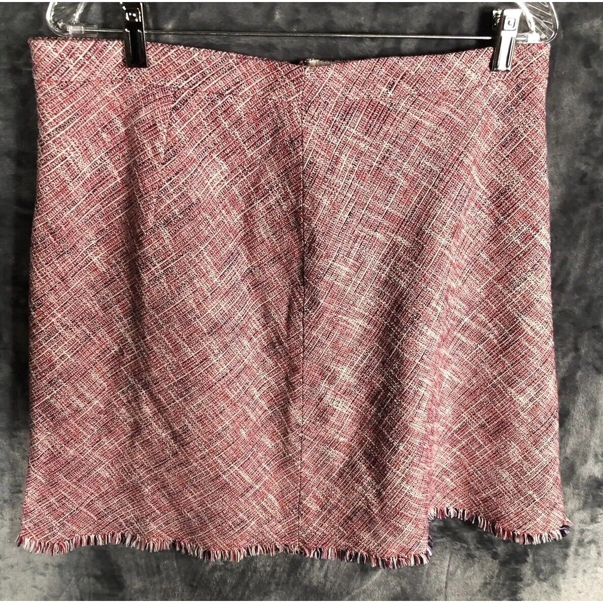 Banana Republic Womens Tweed Pink Fringe A Line Lined Skirt Faux Wrap Size 12