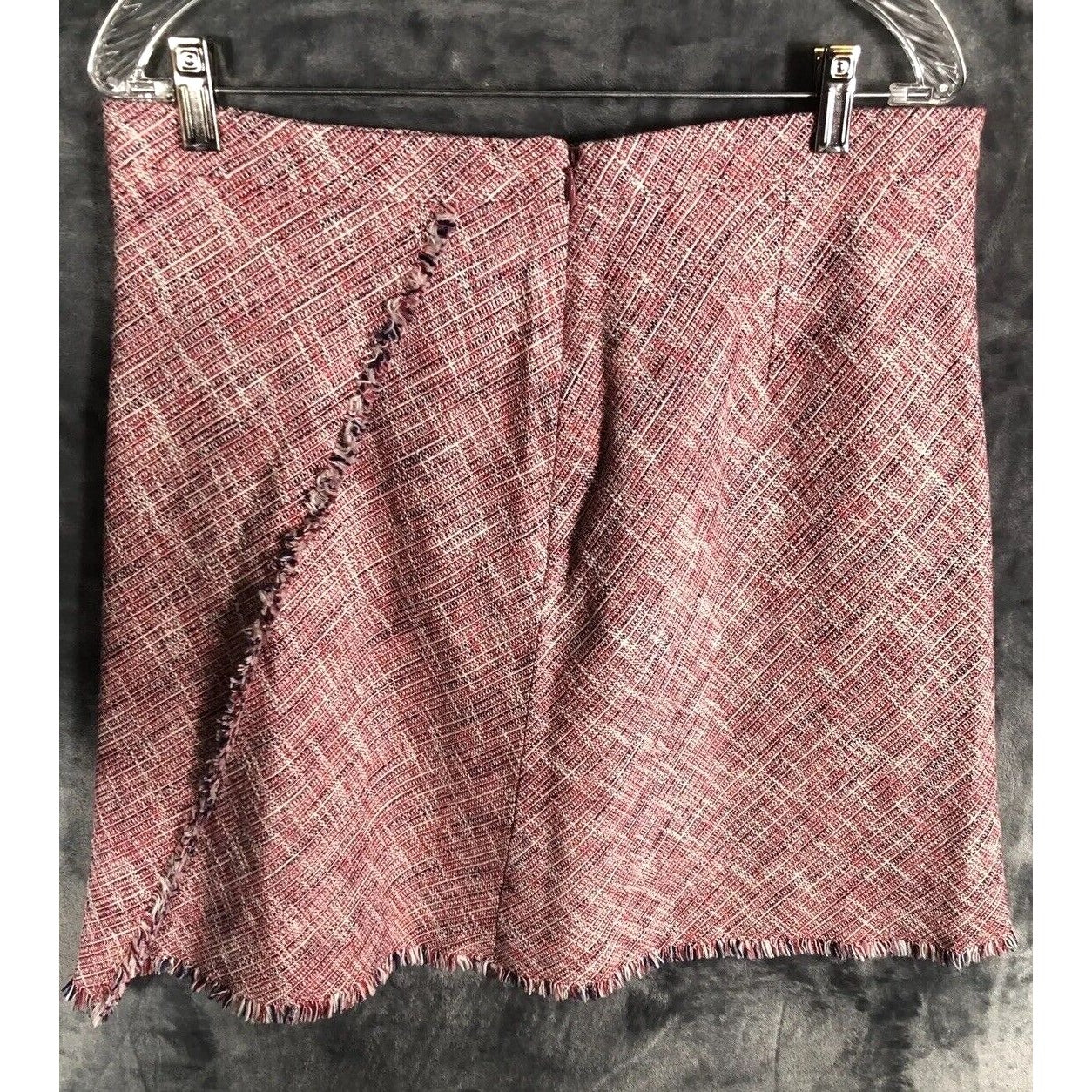 Banana Republic Womens Tweed Pink Fringe A Line Lined Skirt Faux Wrap Size 12