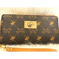 Beverly Hills Polo Club Womens Zip-Around Wallet Black/Gold Faux Leather Wristlet
