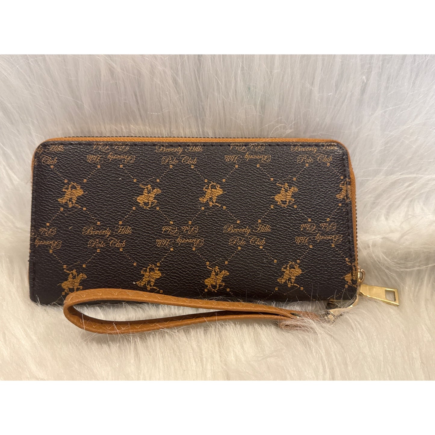 Beverly Hills Polo Club Womens Zip-Around Wallet Black/Gold Faux Leather Wristlet