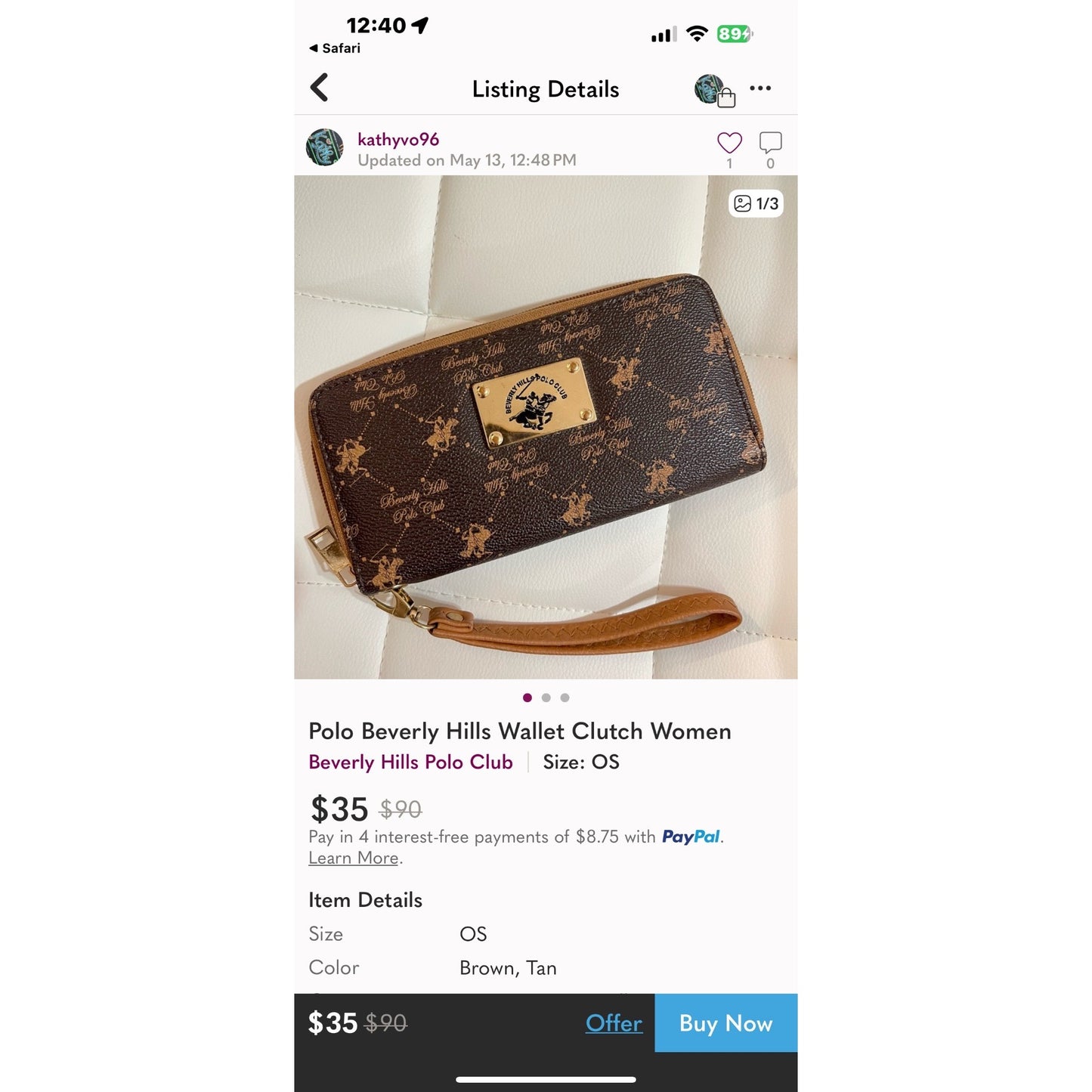 Beverly Hills Polo Club Womens Zip-Around Wallet Black/Gold Faux Leather Wristlet