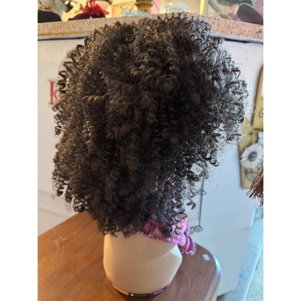 Short Black Afro Kinky Curly Wigs Synthetic Full Wig With Bangs Women Daily Wear