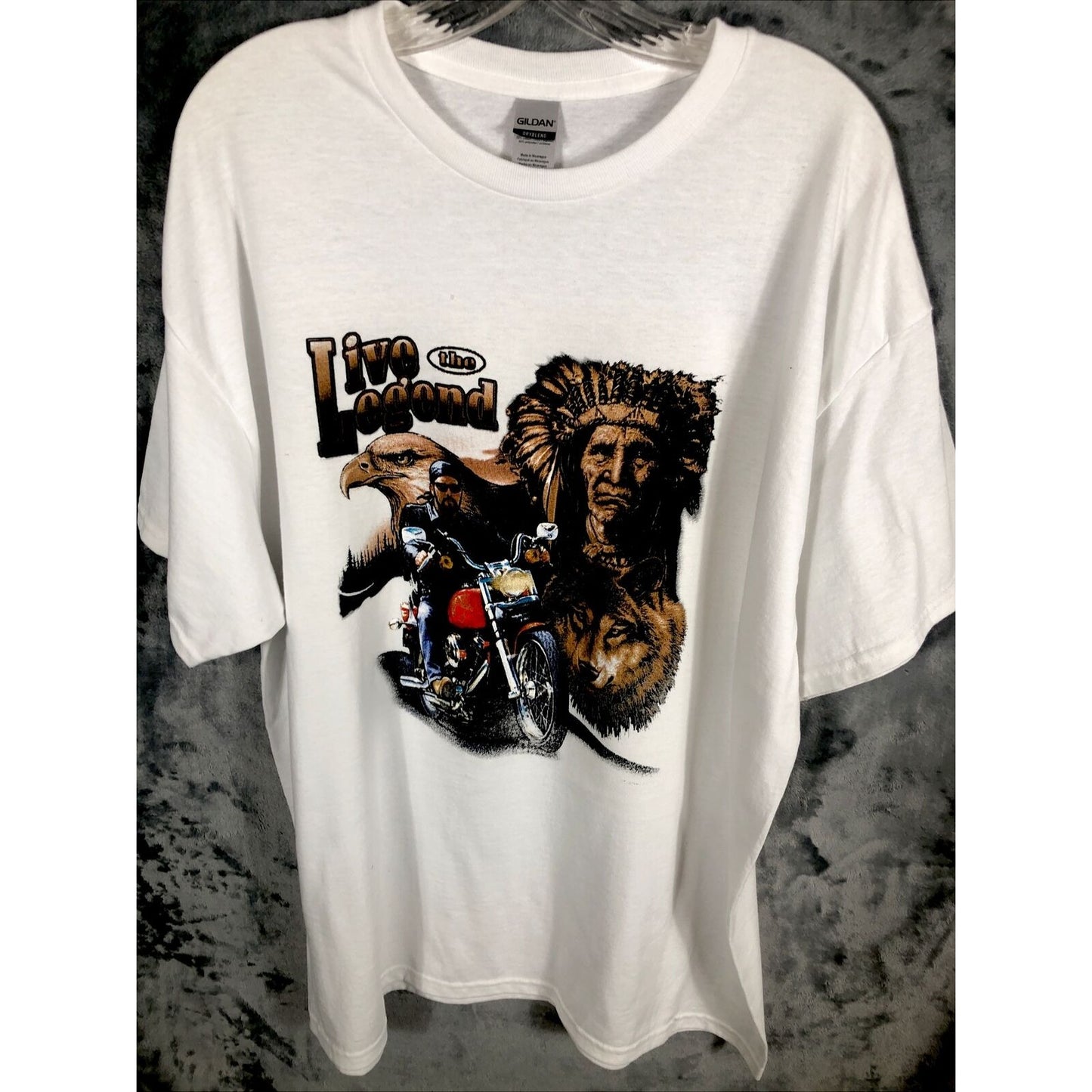 Men’s T-Shirt Living The Legend Indian Biker Eagle Theme Size Adult Extra Large