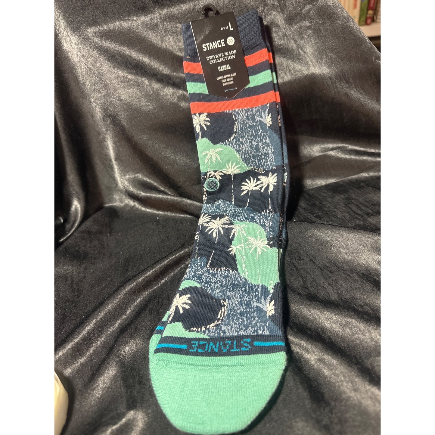 Stance Dwyane Wade Collection Casual Crew Socks M 6-12 Combed Cotton Blend Palm Print Navy/Green
