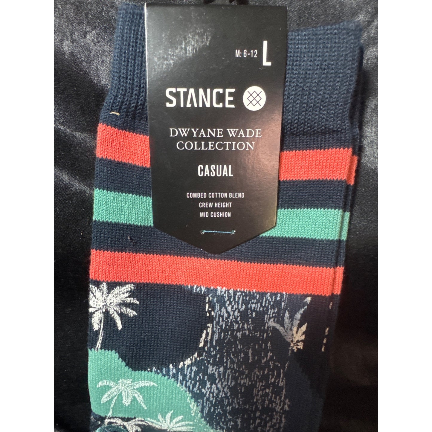 Stance Dwyane Wade Collection Casual Crew Socks M 6-12 Combed Cotton Blend Palm Print Navy/Green