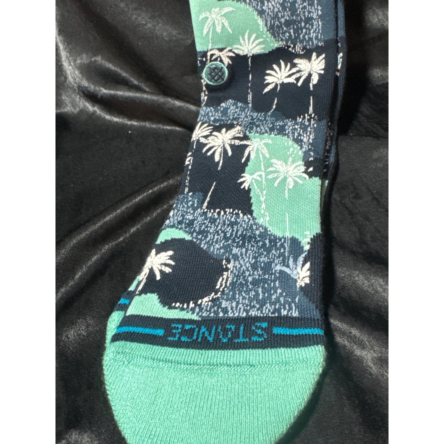 Stance Dwyane Wade Collection Casual Crew Socks M 6-12 Combed Cotton Blend Palm Print Navy/Green