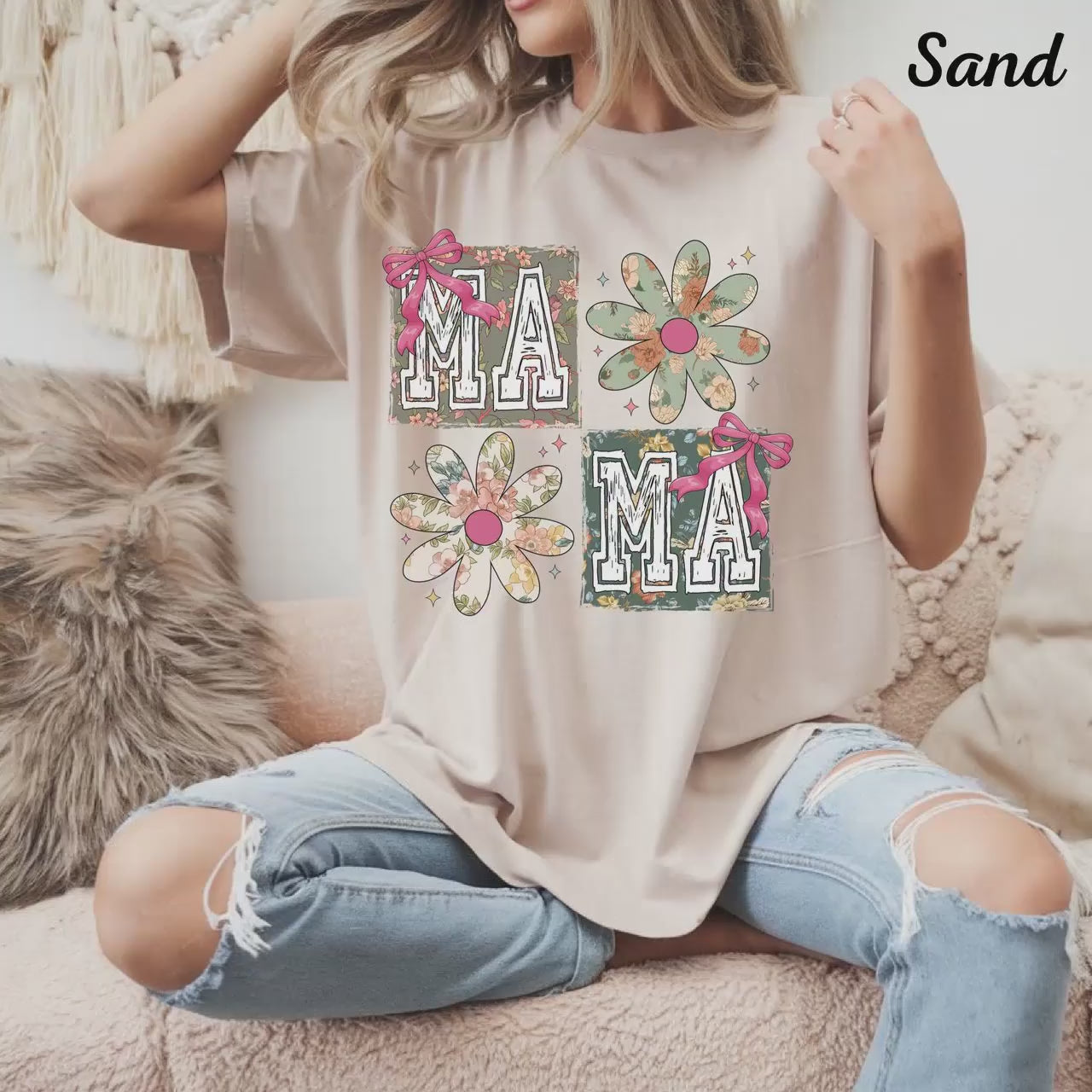 Vintage Floral Mama T-Shirt: Boho Butterfly Mother's Day Gift, Retro Oversized Tee for Moms