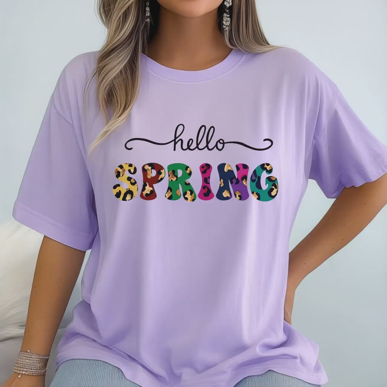 Hello Spring Unisex Garment-Dyed T-shirt, Floral Women's Tee, Cute Spring Shirt, Pastel Spring Top, Springtime Clothing