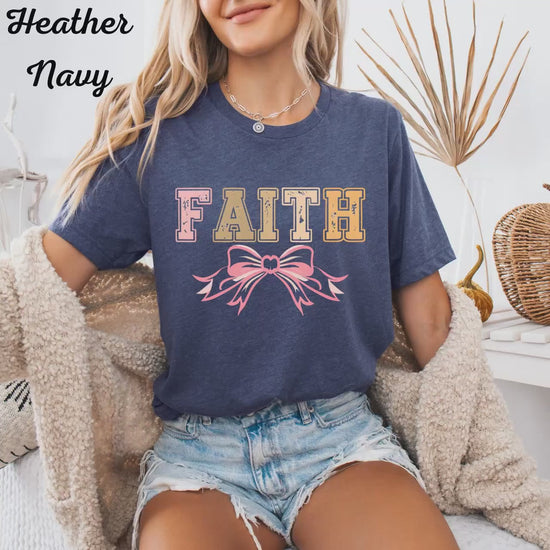 Pink Bow Faith T-Shirt: Coquette Christian Graphic Tee, Retro Religious Outfit, Grow in Grace Apparel