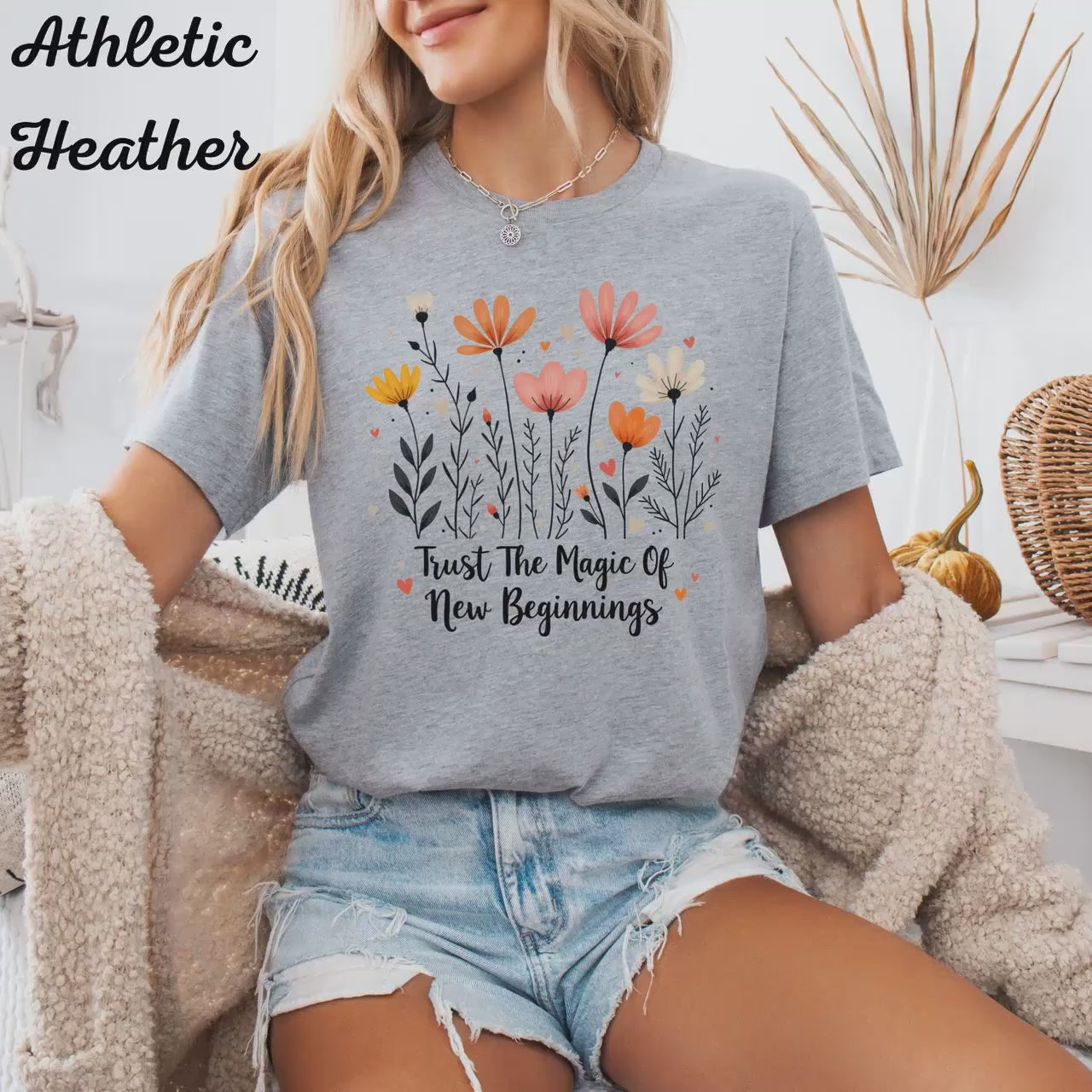 Womans Shirt Trust The Magic Of New Beginnings T-Shirt With Floral Design Top