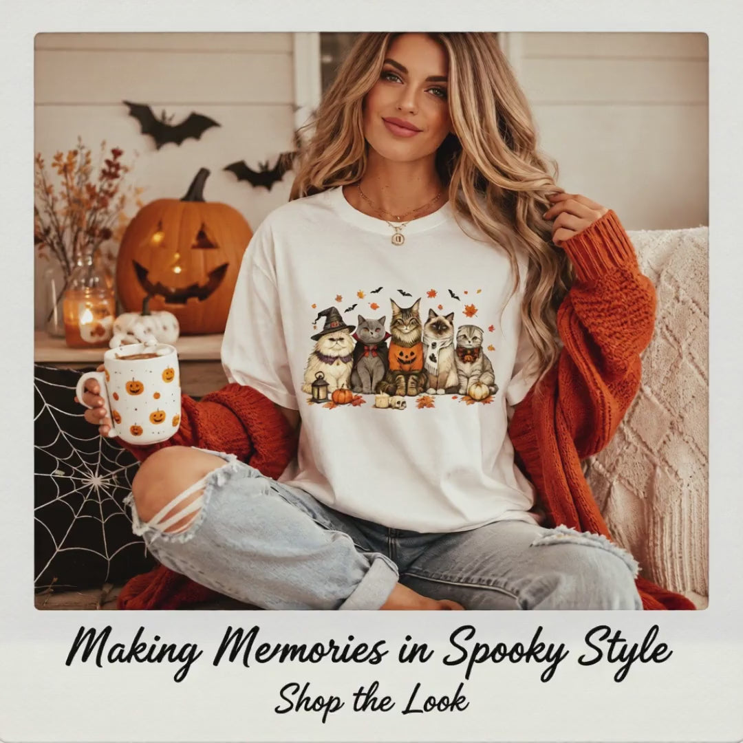 Halloween Cat Sweatshirt, Cute Spooky Cats Crewneck, Witch Kitty Pumpkin Shirt, Autumn Fall Feline Gift for Cat Lovers and Cozy Nights