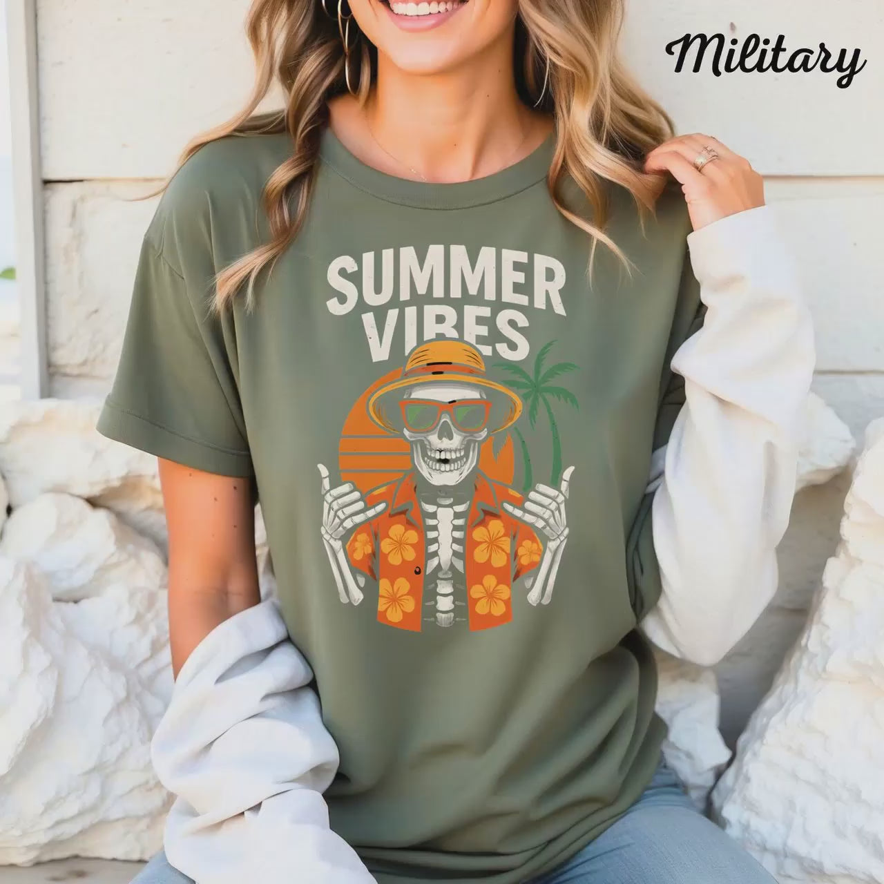 Tropical Skeleton Hawaiian Shirt | Funny Beach Vibes Skull Tee with Sunglasses | Summer Graphic T-Shirt