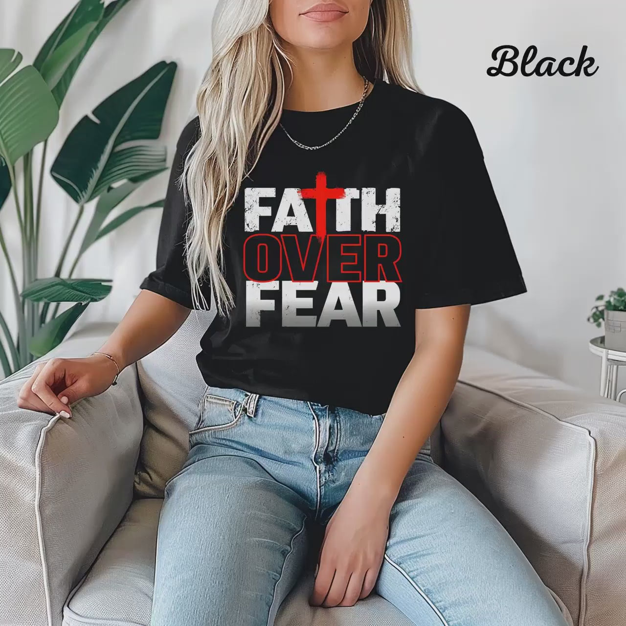 Inspirational Faith Over Fear Christian T-Shirt: Bible Verse Tee for Baptism, Church, Christmas Gift