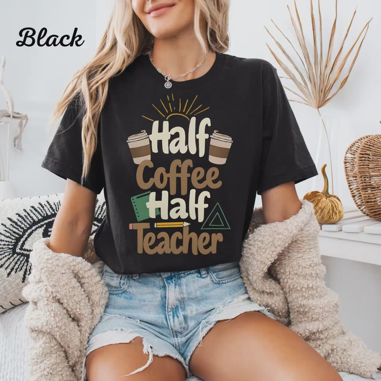 Retro Half Teacher Half Coffee Shirt | Cute Appreciation Gift for Women | Trendy Back to School Tee