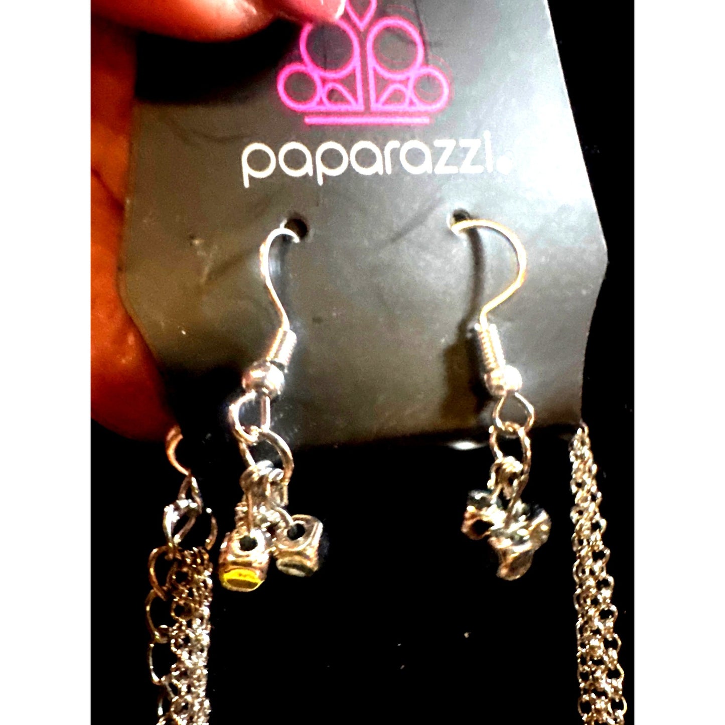 Paparazzi Silver Layered Necklace & Earrings Set With Red Gem Accents