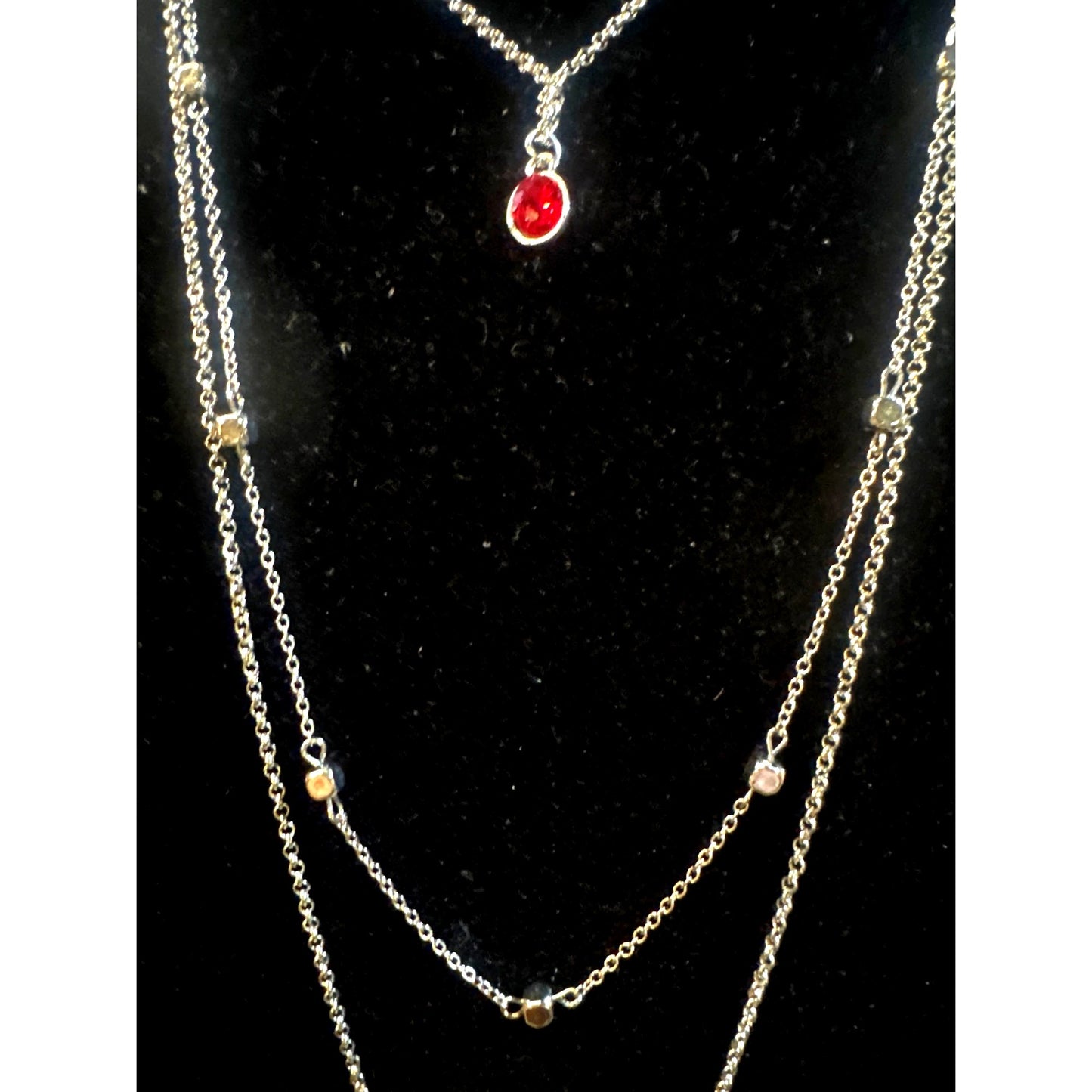 Paparazzi Silver Layered Necklace & Earrings Set With Red Gem Accents