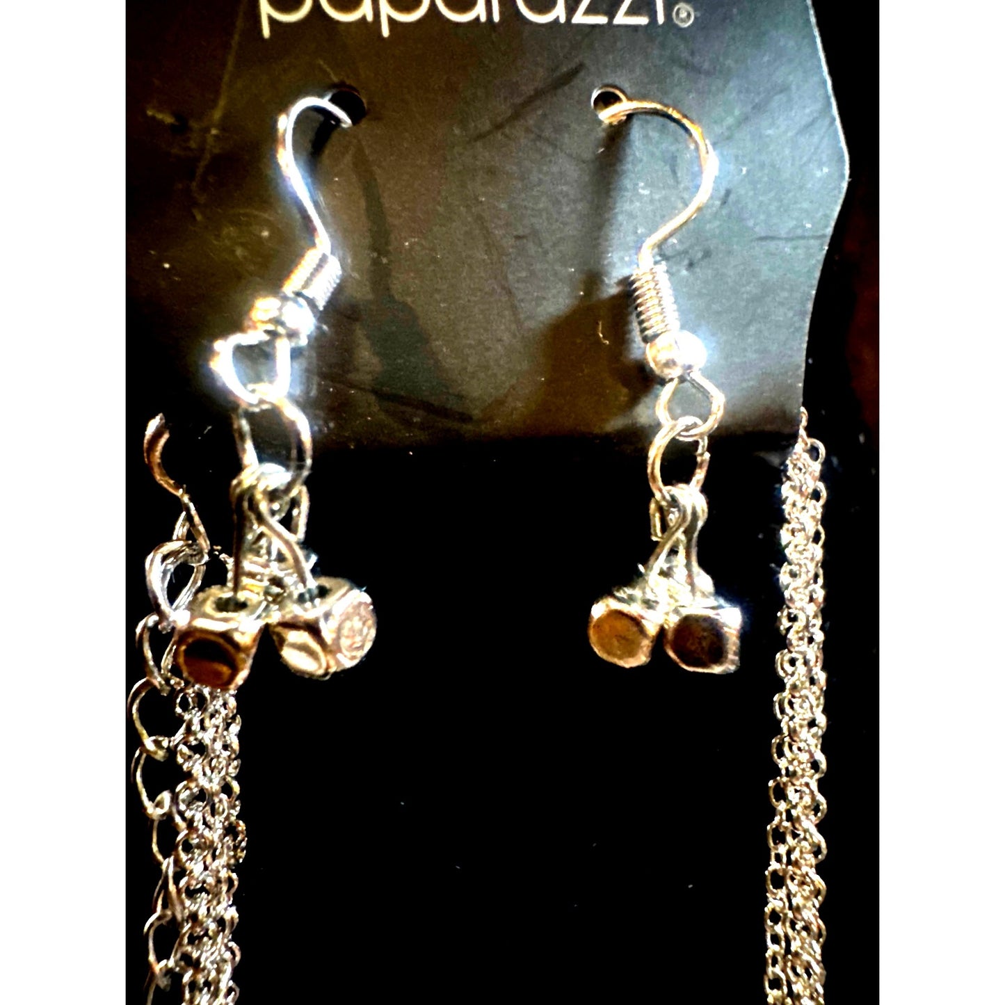 Paparazzi Silver Layered Necklace & Earrings Set With Red Gem Accents