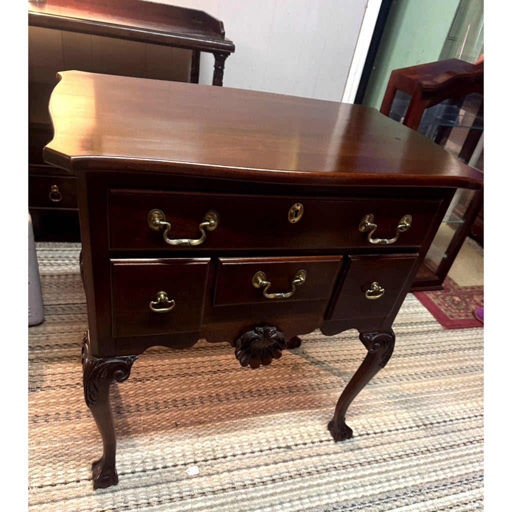 Vintage Link-Taylor Mahogany Chippendale Style Lowboy Dresser Serpentine Carved Legs Brass Hardware