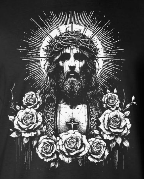 Jesus Christ Floral Portrait 2-Sided T-Shirt - Faith God Christian Catholic