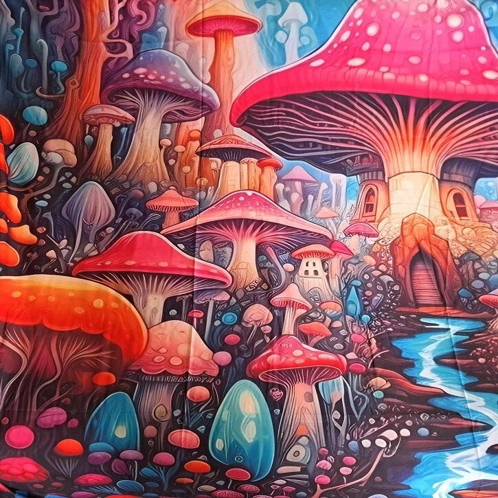 New Hidden Mushroom Village Tapestry Decor Wall Hanging Coverlet NIP Mushrooms