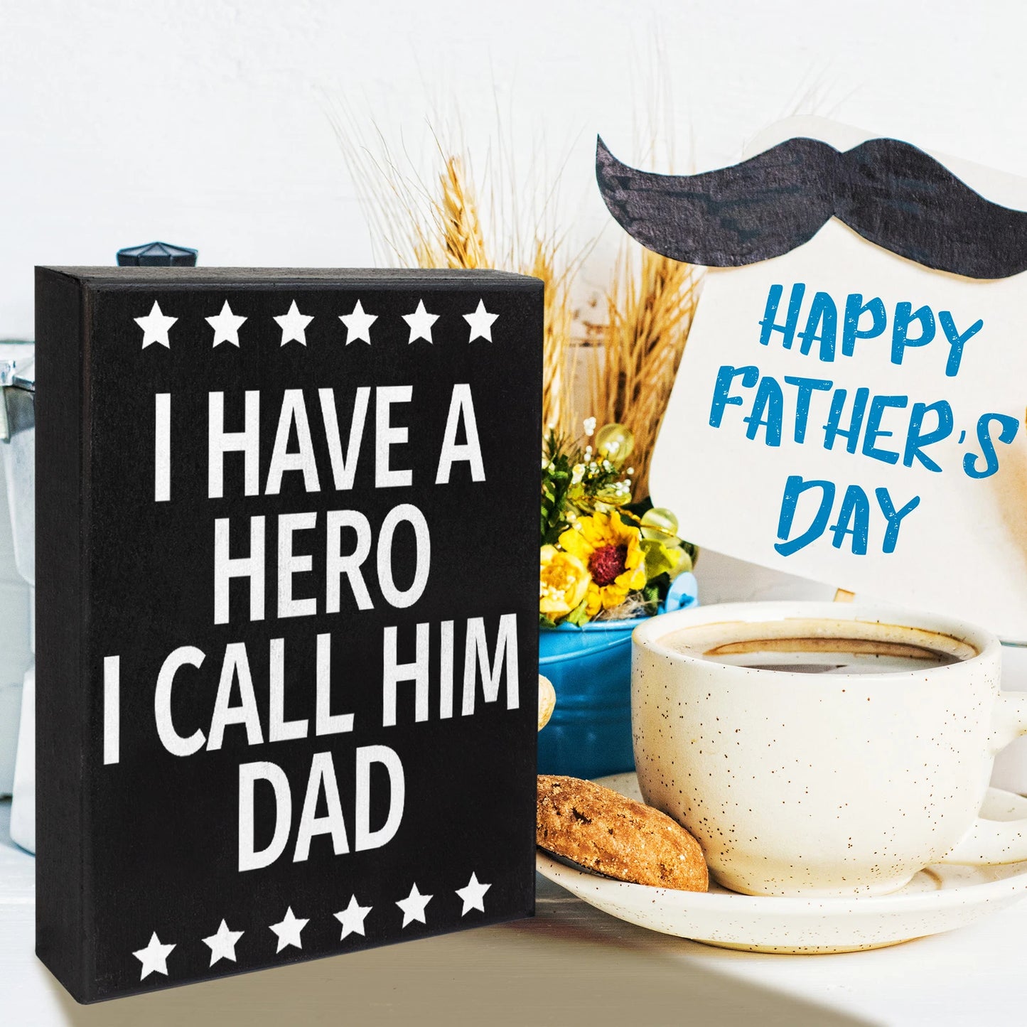 JennyGems Dad Gifts, I Have a Hero I Call Him Dad Sign, Father's Day Gift Idea