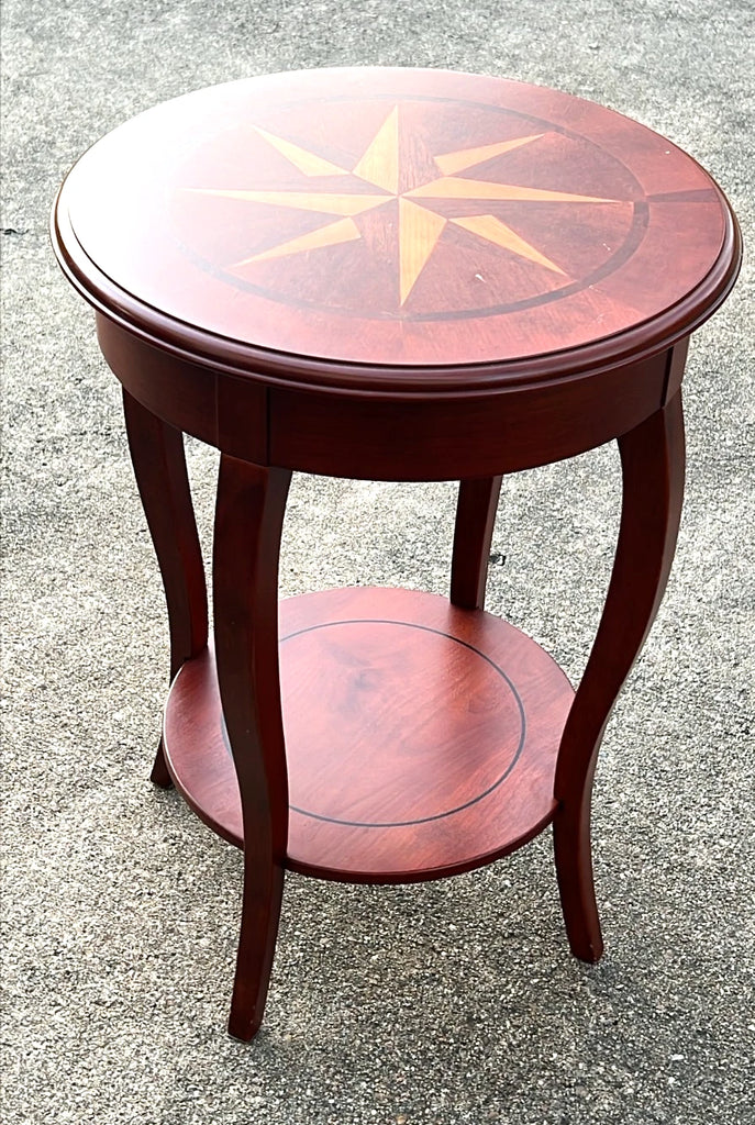 2002 Bombay Company Compass Rose Inlay Round Accent Table