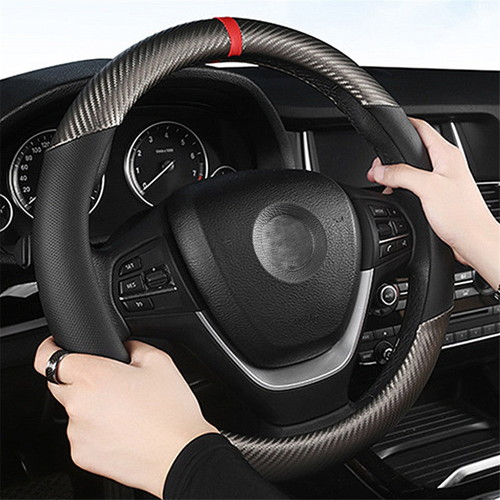 For Ford Car Steering Wheel Cover Carbon Fiber PVC Leather Anti-slip Accessories