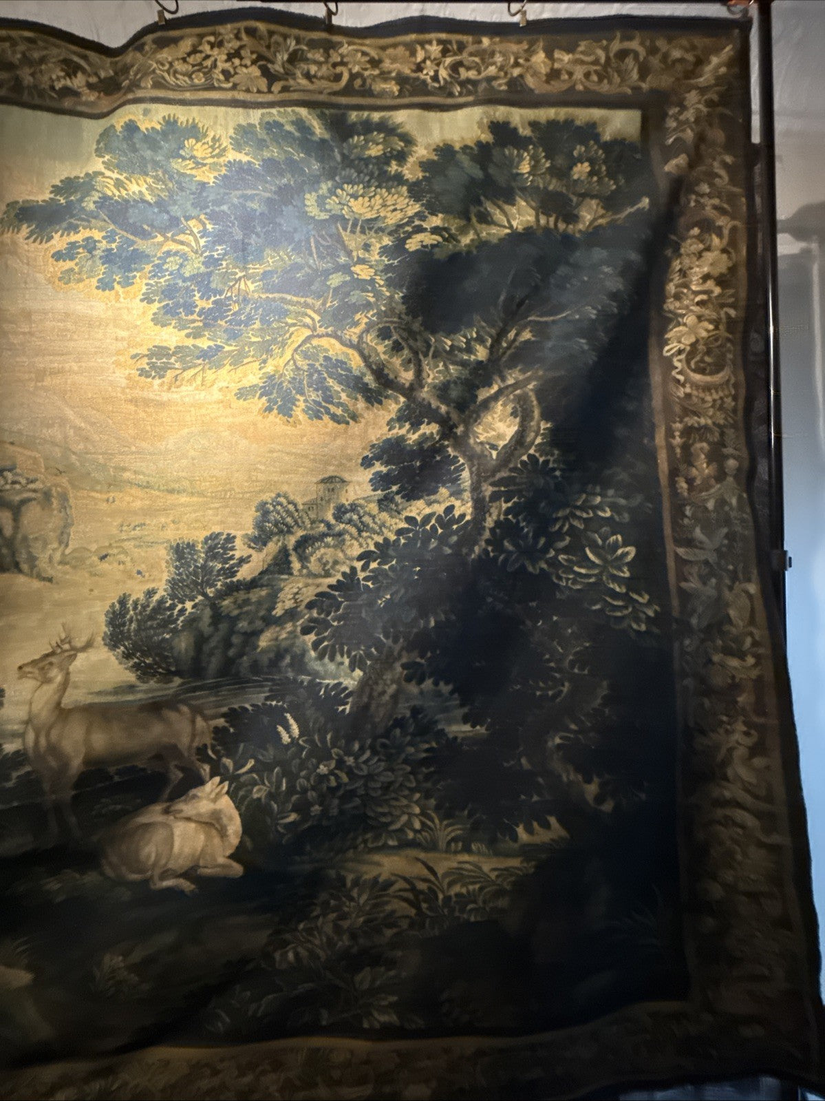 Verdure Tapestry Wall Hanging  17th Century Style Scene Natural Fiber RE559830