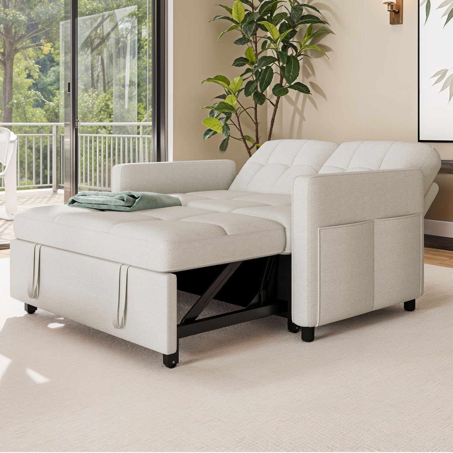 3 in 1 Convertible Sofa Bed 55 inch Sleeper Sofa Linen Loveseat Futon Couch