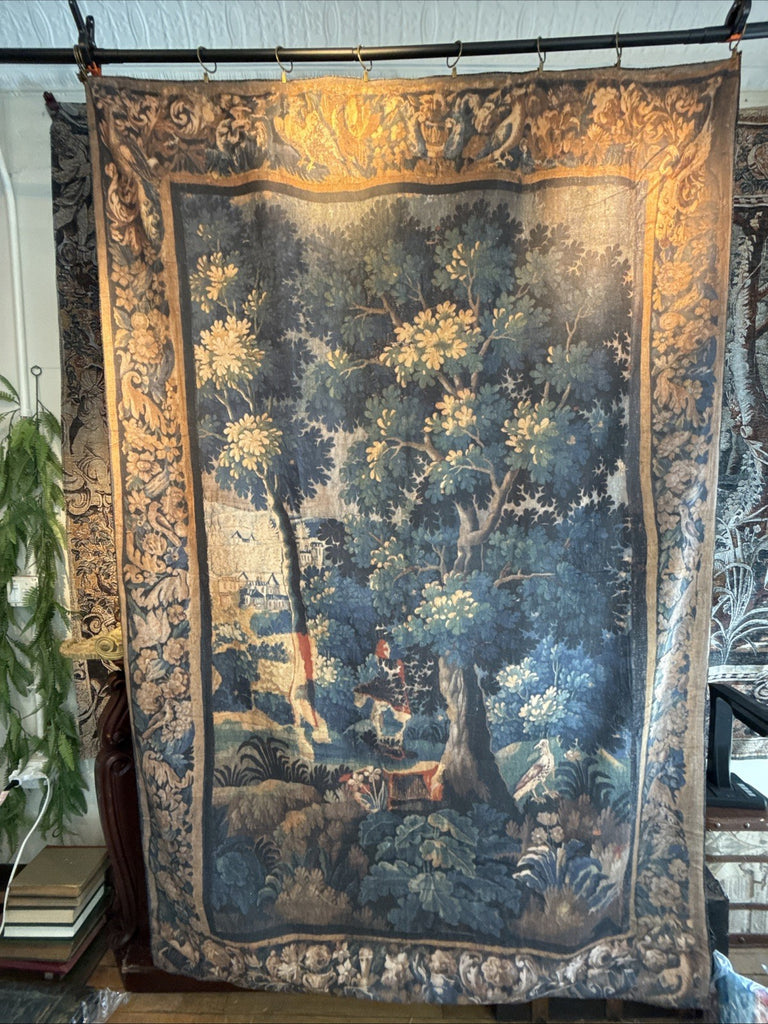 Fully Backed Antique Style Aubusson Verdure Tapestry Reproduction 90inch Tall