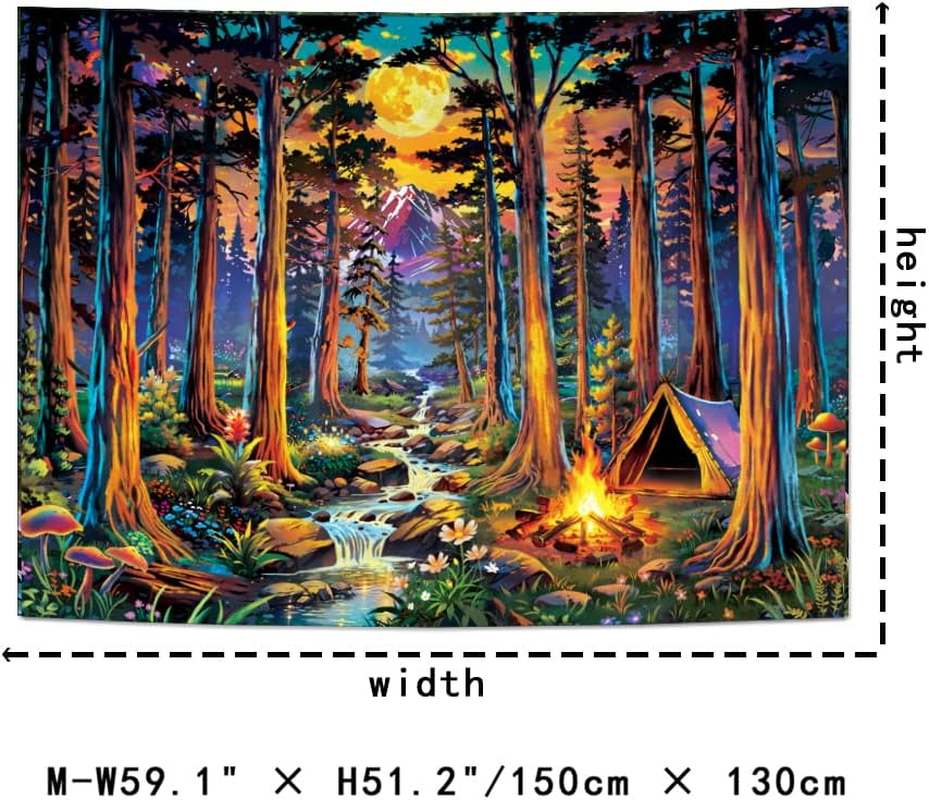 Blacklight Fantasy Forest Tapestry UV Reactive Galaxy Space Moon Tapestry Trippy
