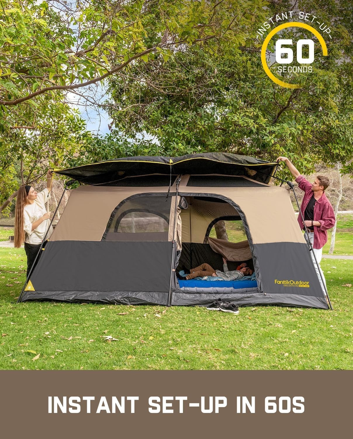 FanttikOutdoor Instant Cabin Tent 8 Person Camping Tent Setup in 60 Seconds with