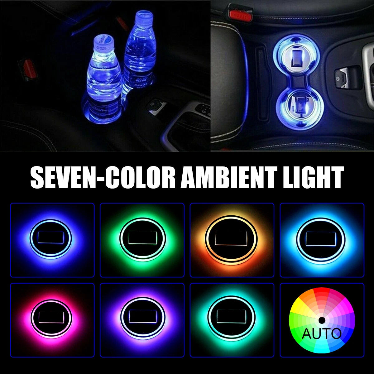 Almohadilla de luz solar LED para taza cubierta de luz para automóvil decoración de interiores accesorios de luz para automóvil 2 piezas-