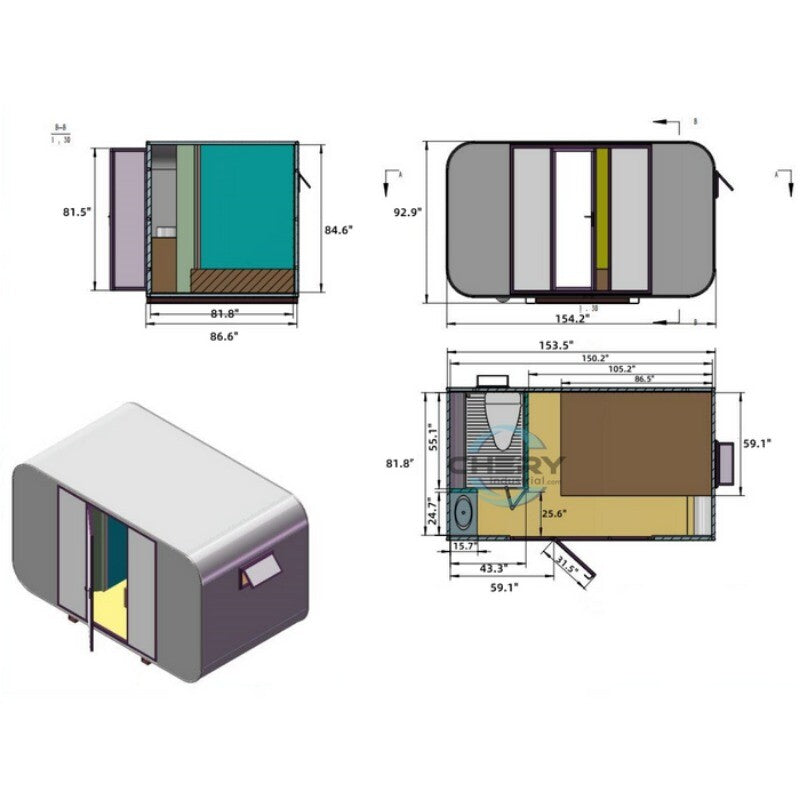 13ft x 7.4 ft Tiny House Pod House Cabin Prefab House Outdoor Living & Working