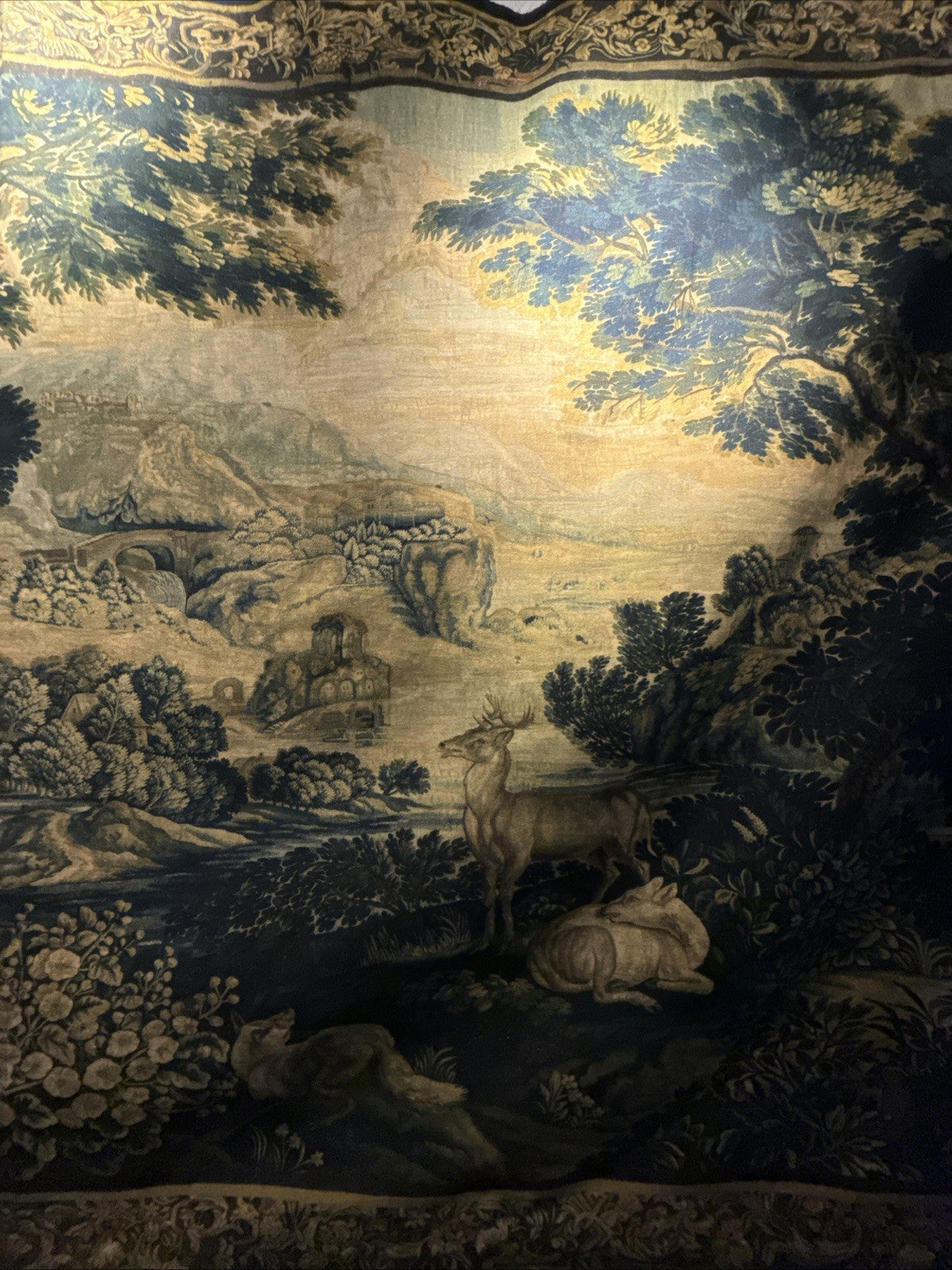 Verdure Tapestry Wall Hanging  17th Century Style Scene Natural Fiber RE559830