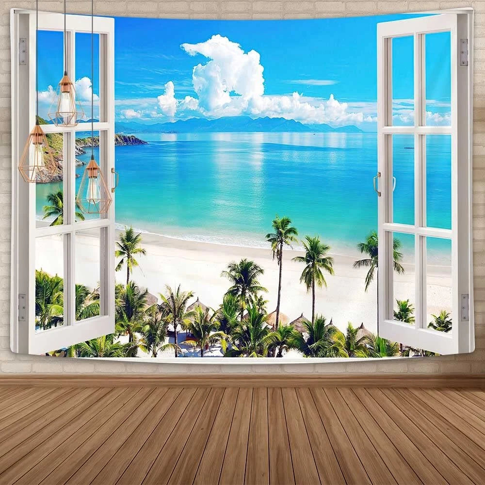 Ocean Beach Window Sky Cloud Extra Large Tapestry Wall Hanging Fabric Room Decor | eBayPágina principal de eBayMás información, sobre el estado del artículoDiners Club