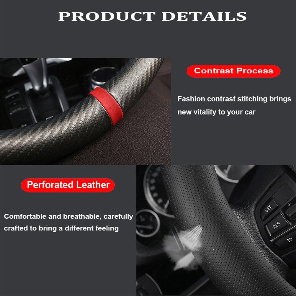 For Ford Car Steering Wheel Cover Carbon Fiber PVC Leather Anti-slip Accessories