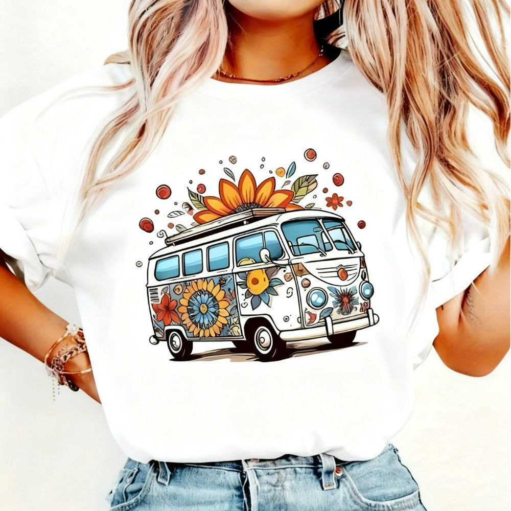 Women's Vintage Hippie Van T-Shirt Floral Boho Retro Bus White Black Casual Top | eBayPágina principal de eBayMás información, sobre el estado del artículoDiners Club